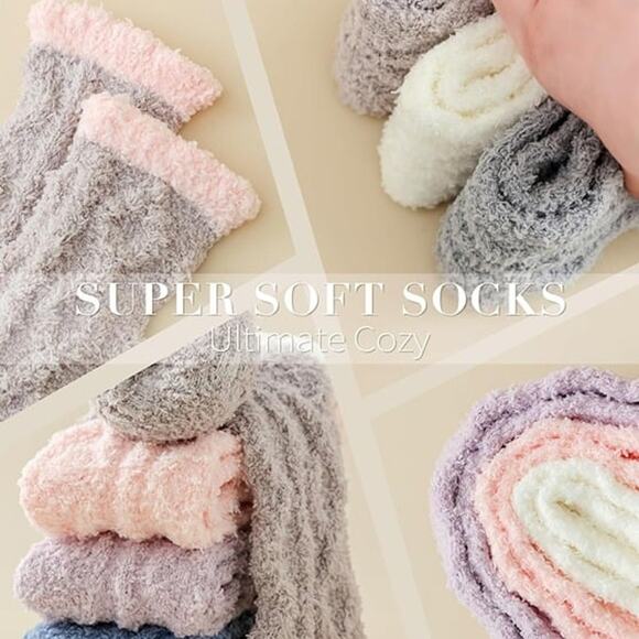 Fuzzy Socks Soft Cozy Fluffy Slipper Winter Warm Plush Socks Christmas 6 pairs - Picture 4 of 4